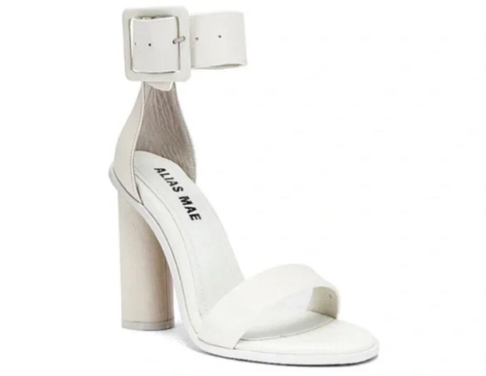 Alias Mae 'Ami' Women's 37 / US 6 Ankle Wrap Buckle High Heel White Leather